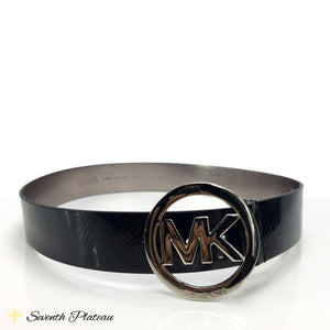 Logo Belt Buckle Embossed Synthetic Leather