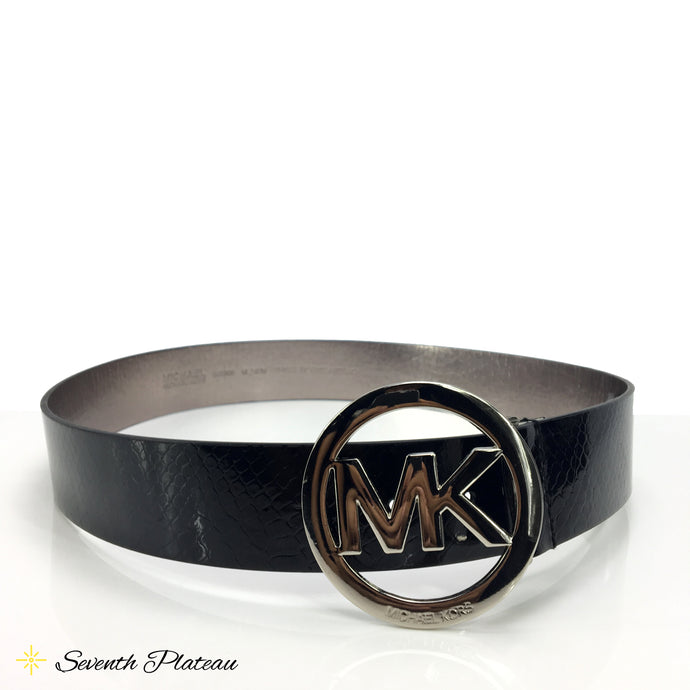 Logo Belt Buckle Embossed Synthetic Leather